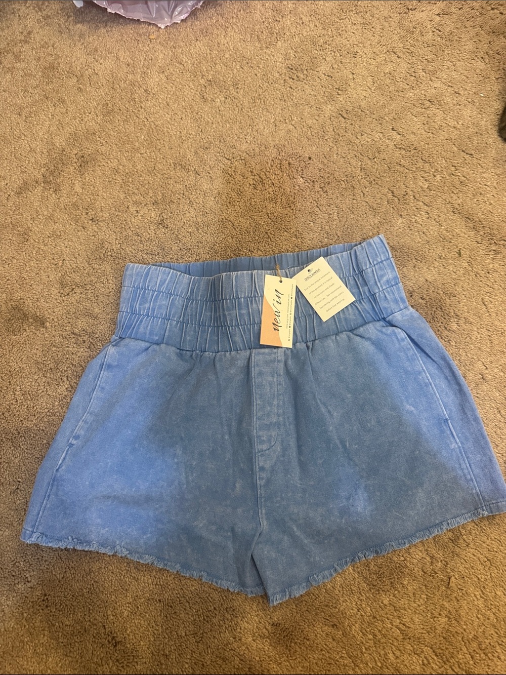 High-Waist Light Blue Washed Shorts with Smocked Waistband